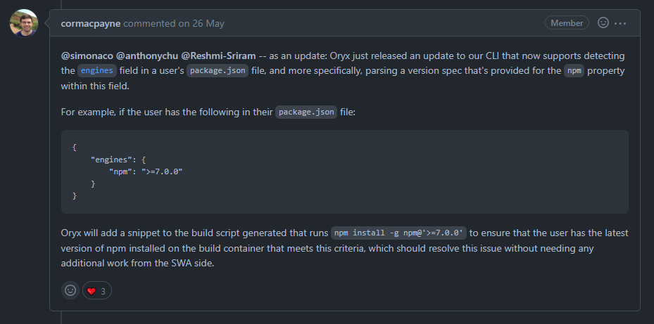 GitHub user describing how to use &quot;engine&quot; in package.json