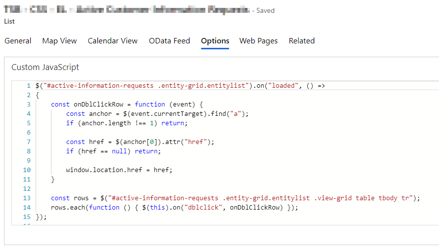 Configure entity list script screenshot